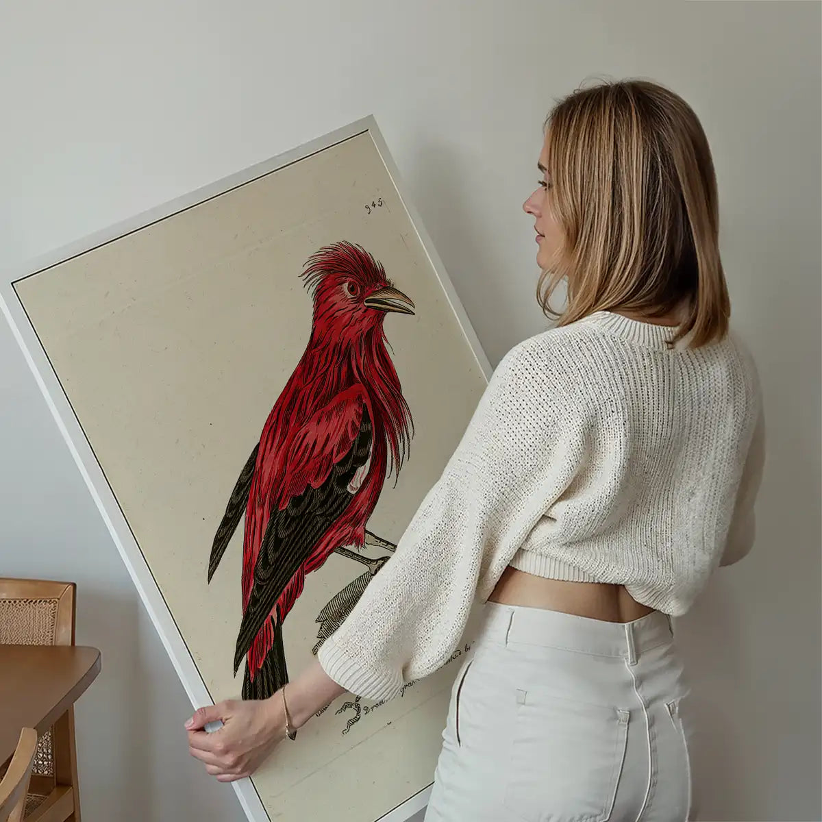 Vintage Crimson Chatterer Bird Print