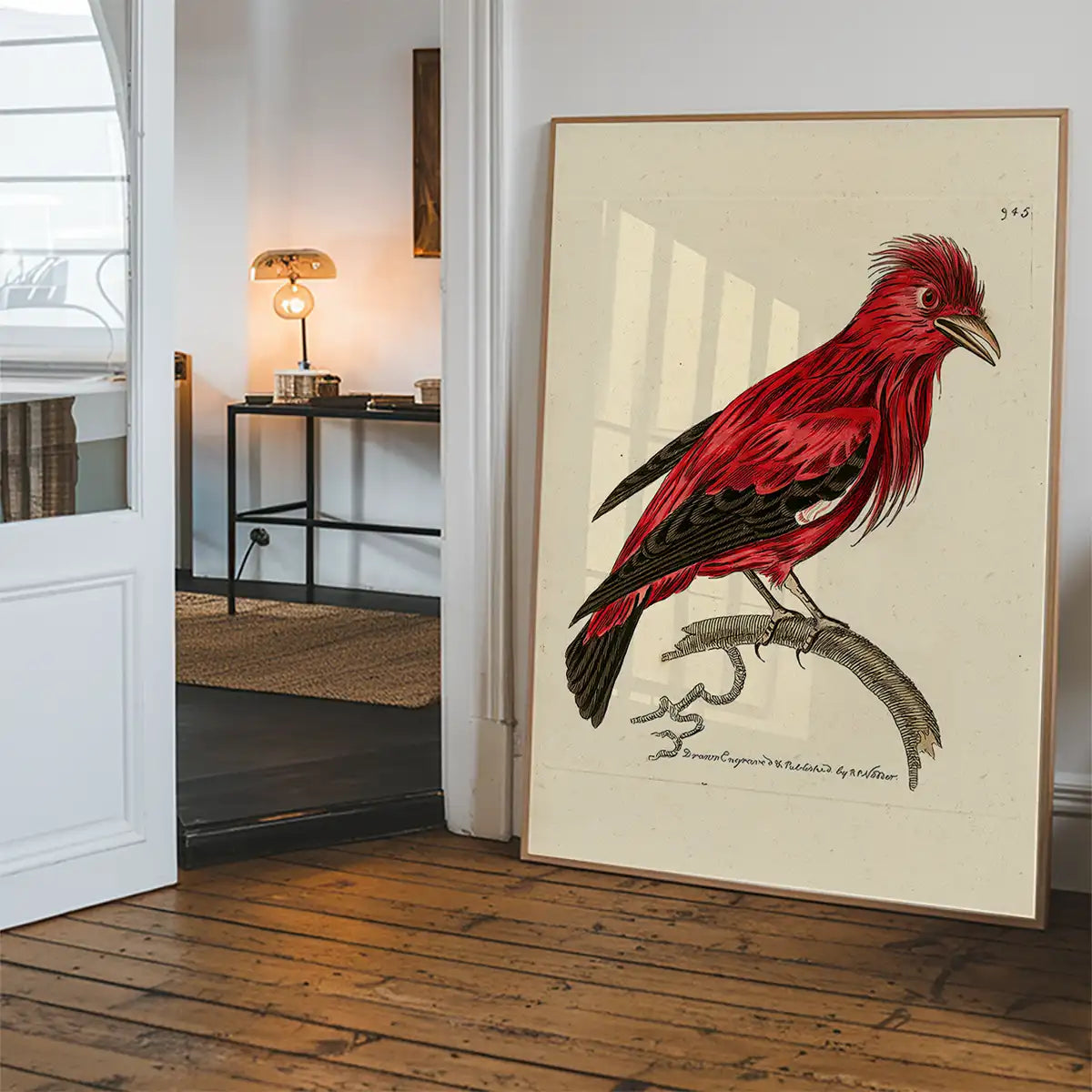 Vintage Crimson Chatterer Bird Print