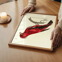 Vintage Crimson Chatterer Bird Print