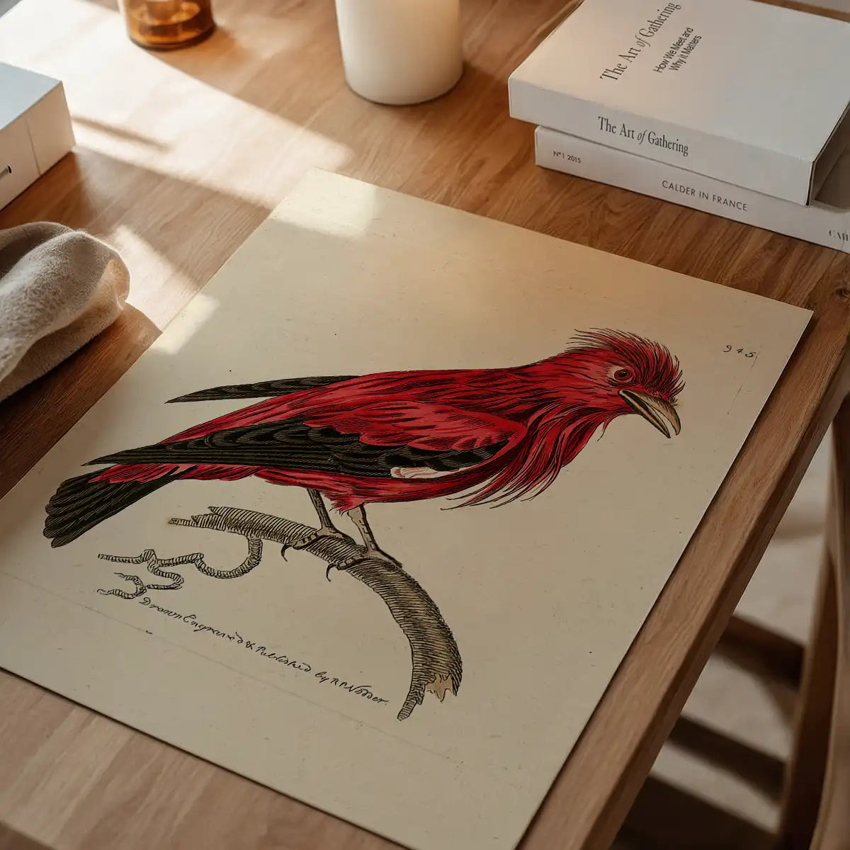 Vintage Crimson Chatterer Bird Print