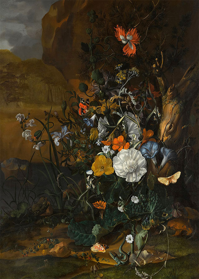 Flowers & Butterflies by Rachel Ruysch Still Life Painting