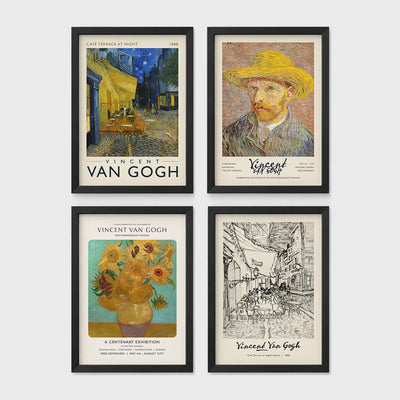 Set of 4 framed prints, Vincent van Gogh painting reproductions — unframed
