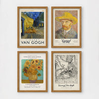 Set of 4 framed prints, Vincent van Gogh painting reproductions — unframed
