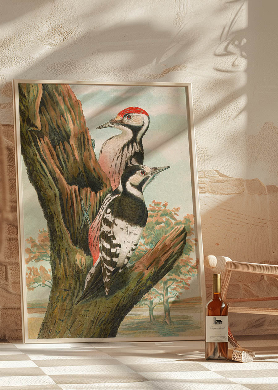 Whitebacked Woodpecker Vintage Bird Print by Johann Friedrich Naumann