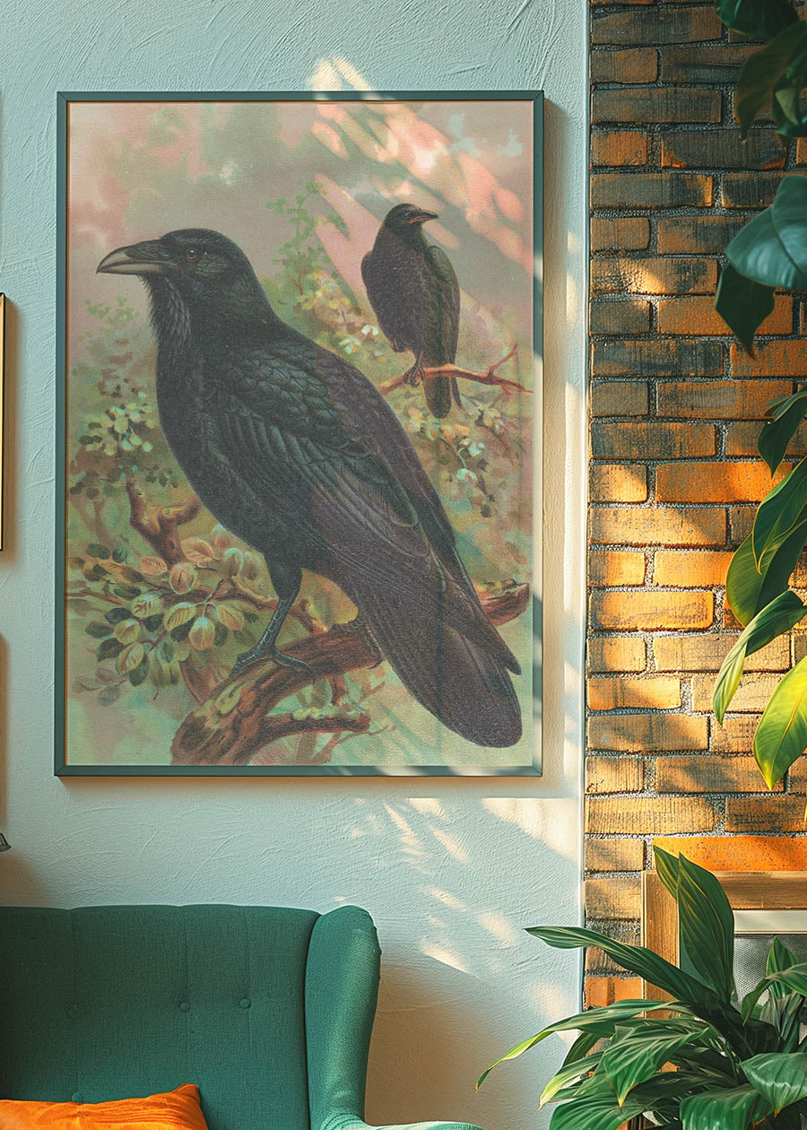 Common Raven Vintage Bird Print by Johann Friedrich Naumann