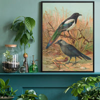 Magpies Vintage Bird Print by Johann Friedrich Naumann