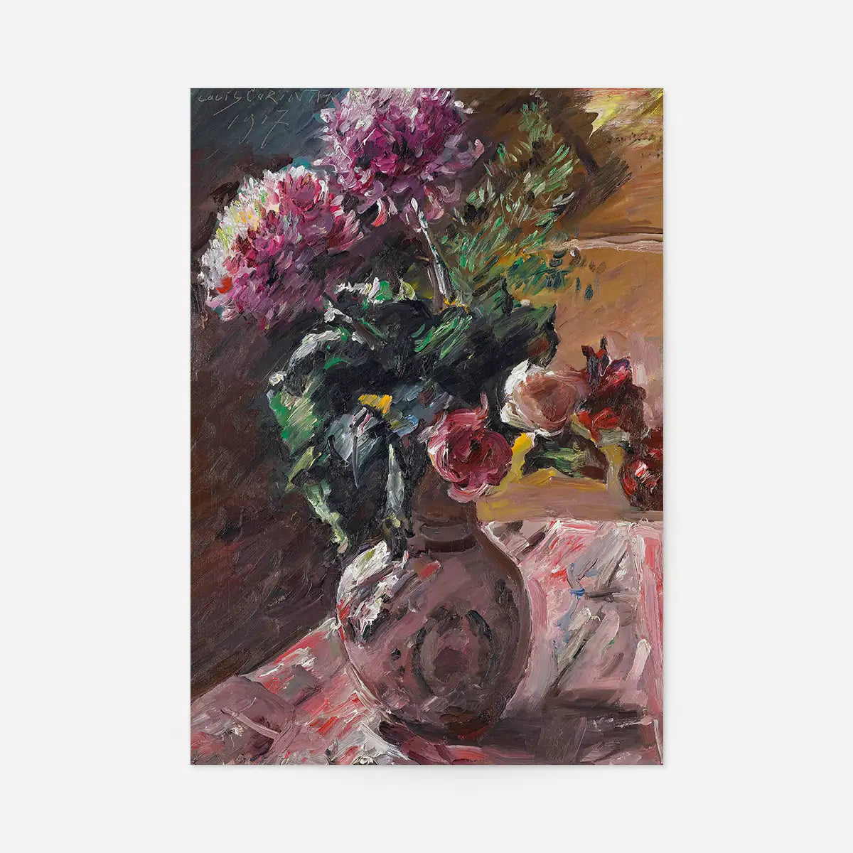 Chrysanthemums And Roses In A Pitcher by Lovis Corinth Poster Print