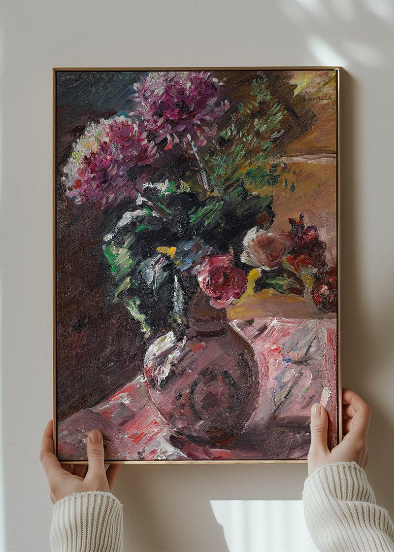 Chrysanthemums And Roses In A Pitcher by Lovis Corinth Poster Print