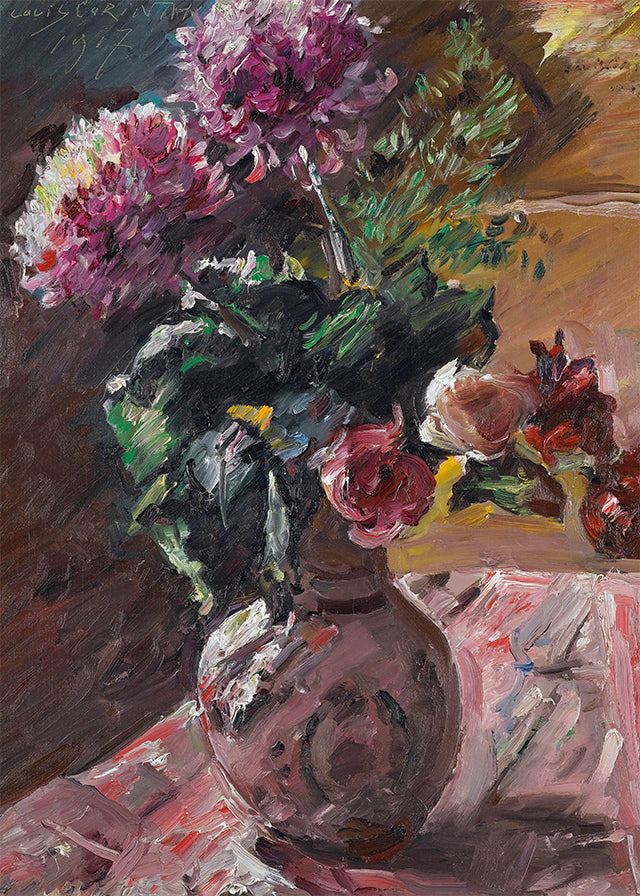 Chrysanthemums And Roses In A Pitcher by Lovis Corinth Poster Print