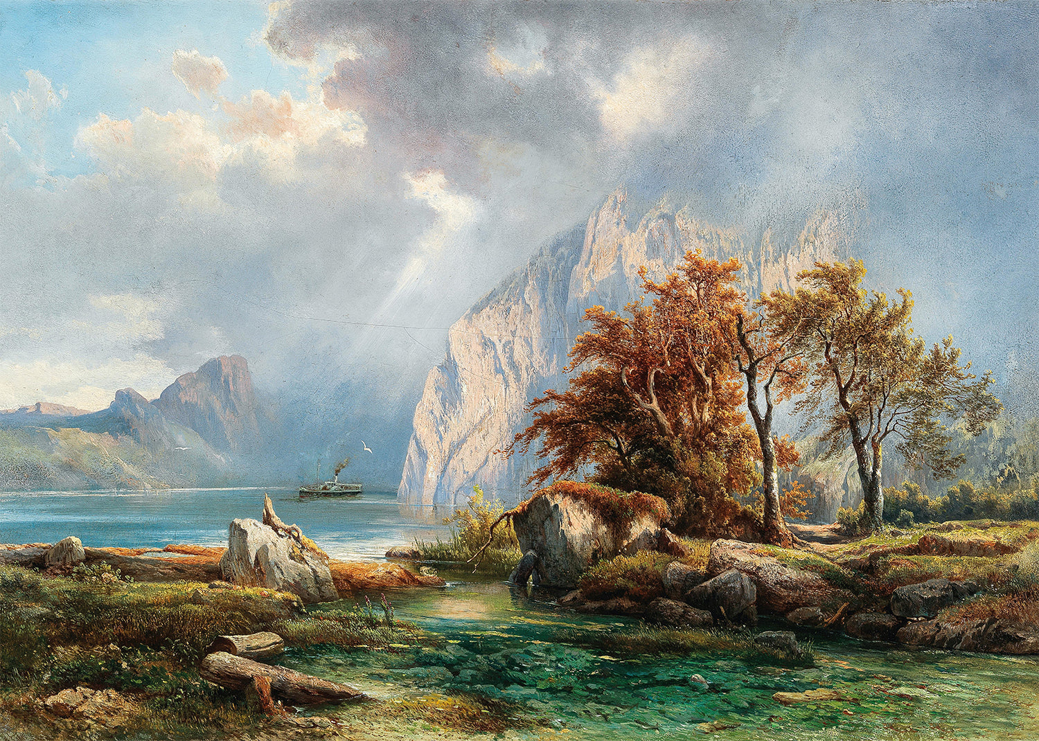 A View of Lake Wolfgangsee Print by Carl Franz Emanuel Haunold