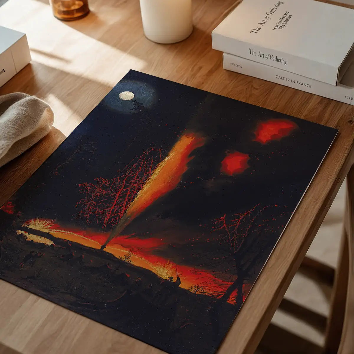 Burning Oil Well at Night Pennsylvania by James Hamilton Poster Print