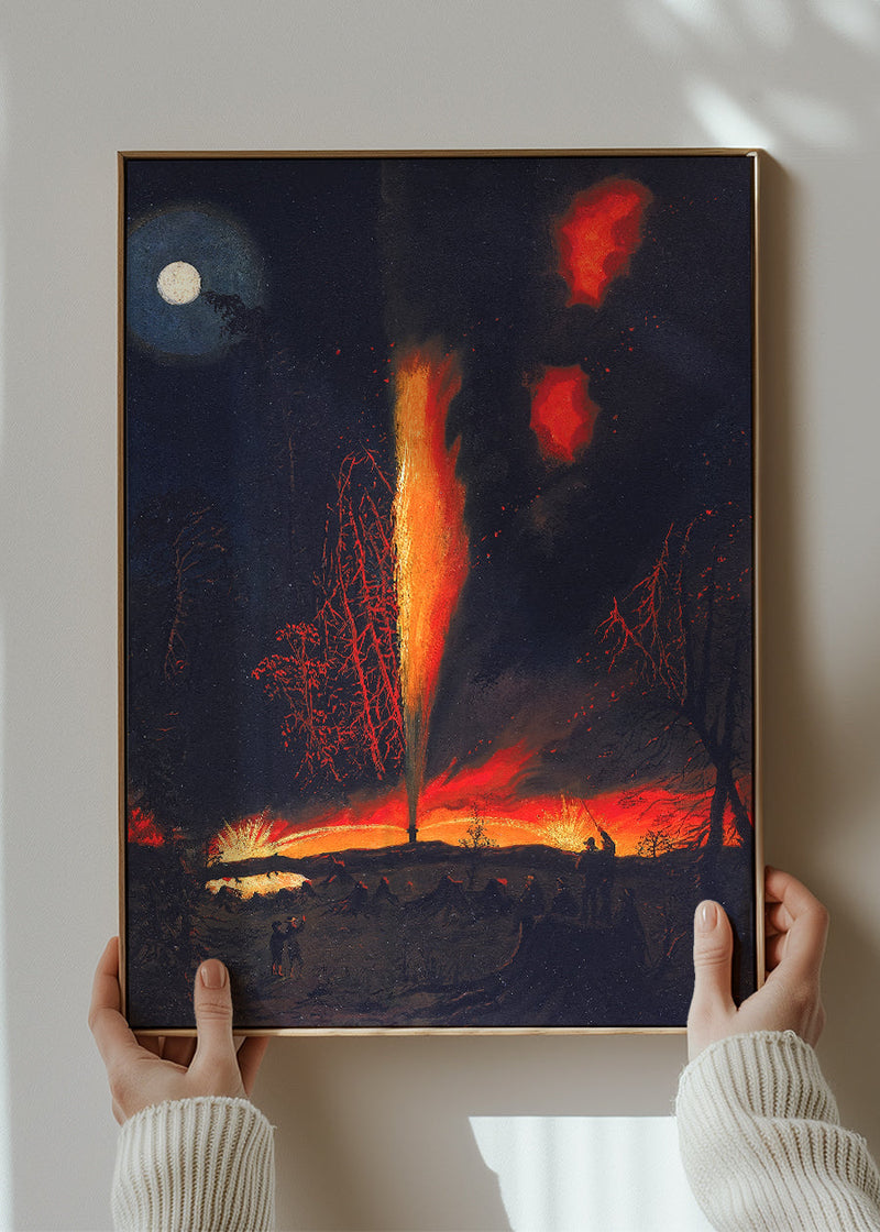 Burning Oil Well at Night Pennsylvania by James Hamilton Poster Print