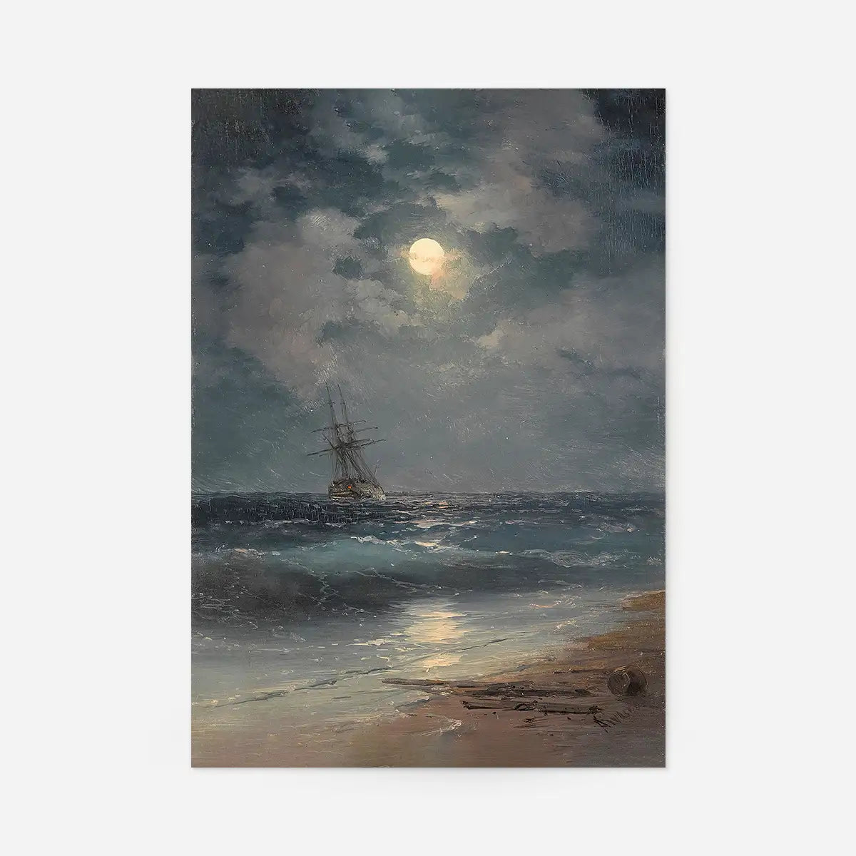 Ship by Moonlight by Ivan Konstantinovich Aivazovsky Poster Print