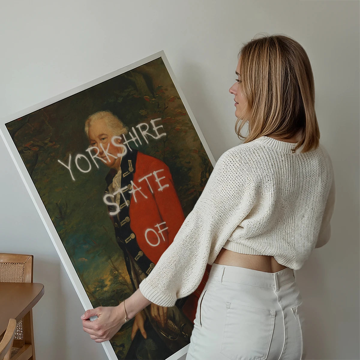 Yorkshire State of Mind graffiti portrait print displayed in a living room