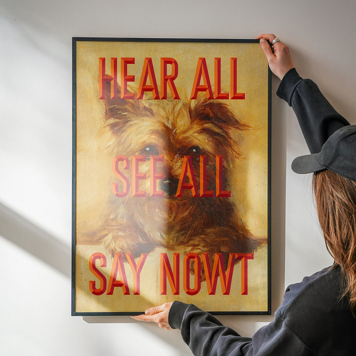 Terrier typography quote print brightening a kitchen wall