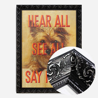terrier typography quote print in a black ornate frame, side profile