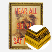 terrier typography quote print in a gold ornate frame, side profile