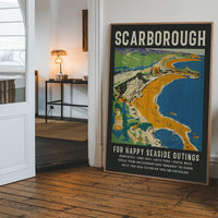 Vintage Scarborough seaside poster hanging in a hallway