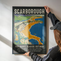 The retro coastal print displayed in a kitchen