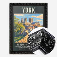 York Minster city walls print in a black ornate frame, side profile