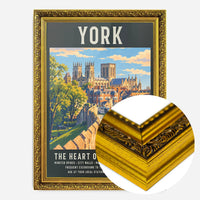 York Minster city walls print in a gold ornate frame, side profile