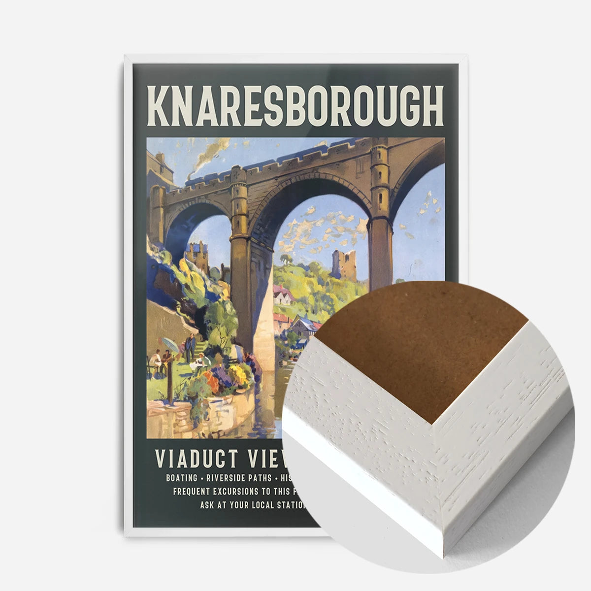 Knaresborough viaduct poster print in a white wood frame, side profile