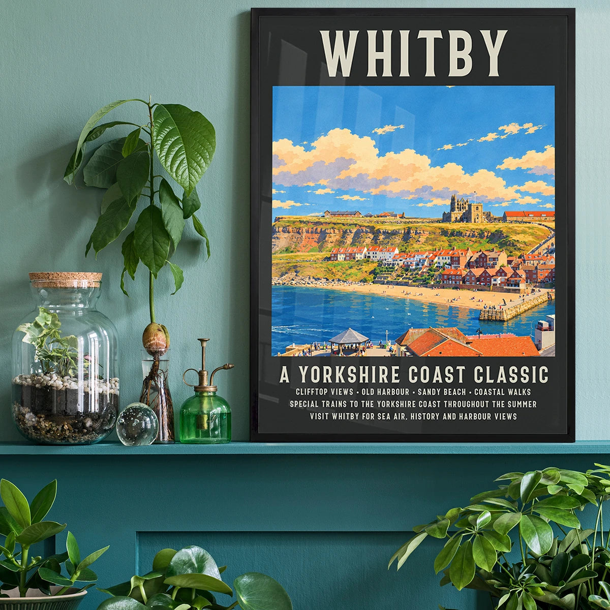 Whitby Yorkshire coast wall art in a home office, featuring the abbey above the beach