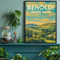 Framed Yorkshire landscape print on a home office wall