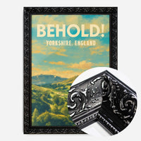 Yorkshire countryside landscape print in a black ornate frame, side profile