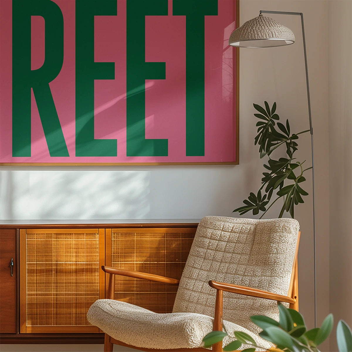 Reet northern slang wall art hanging in a bedroom