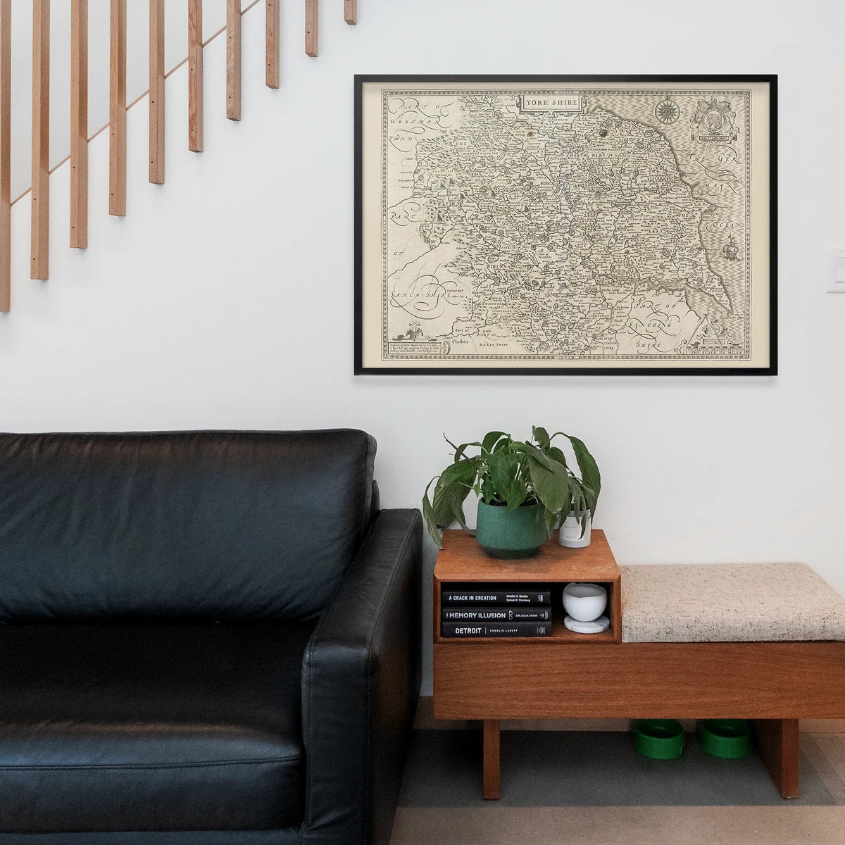 Antique Yorkshire county map on the wall of a home office