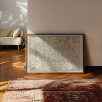Vintage Yorkshire map print displayed in a kitchen