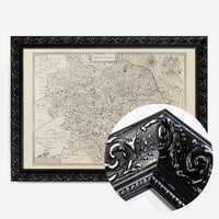 antique Yorkshire county map print in a black ornate frame, side profile
