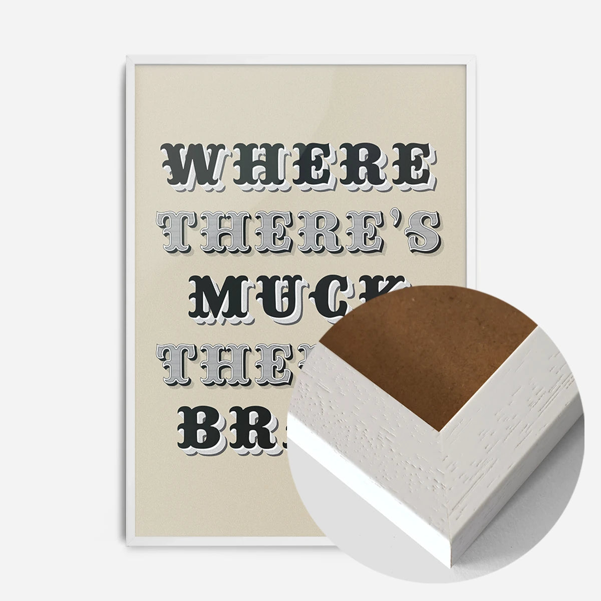 northern proverb typography print in a white wood frame, side profile