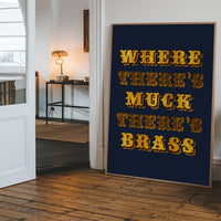 Golden typography quote print displayed in a hallway