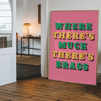 Pink typography print displayed in a hallway as a colourful statement piece