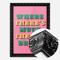 northern saying typography print in a black ornate frame, side profile