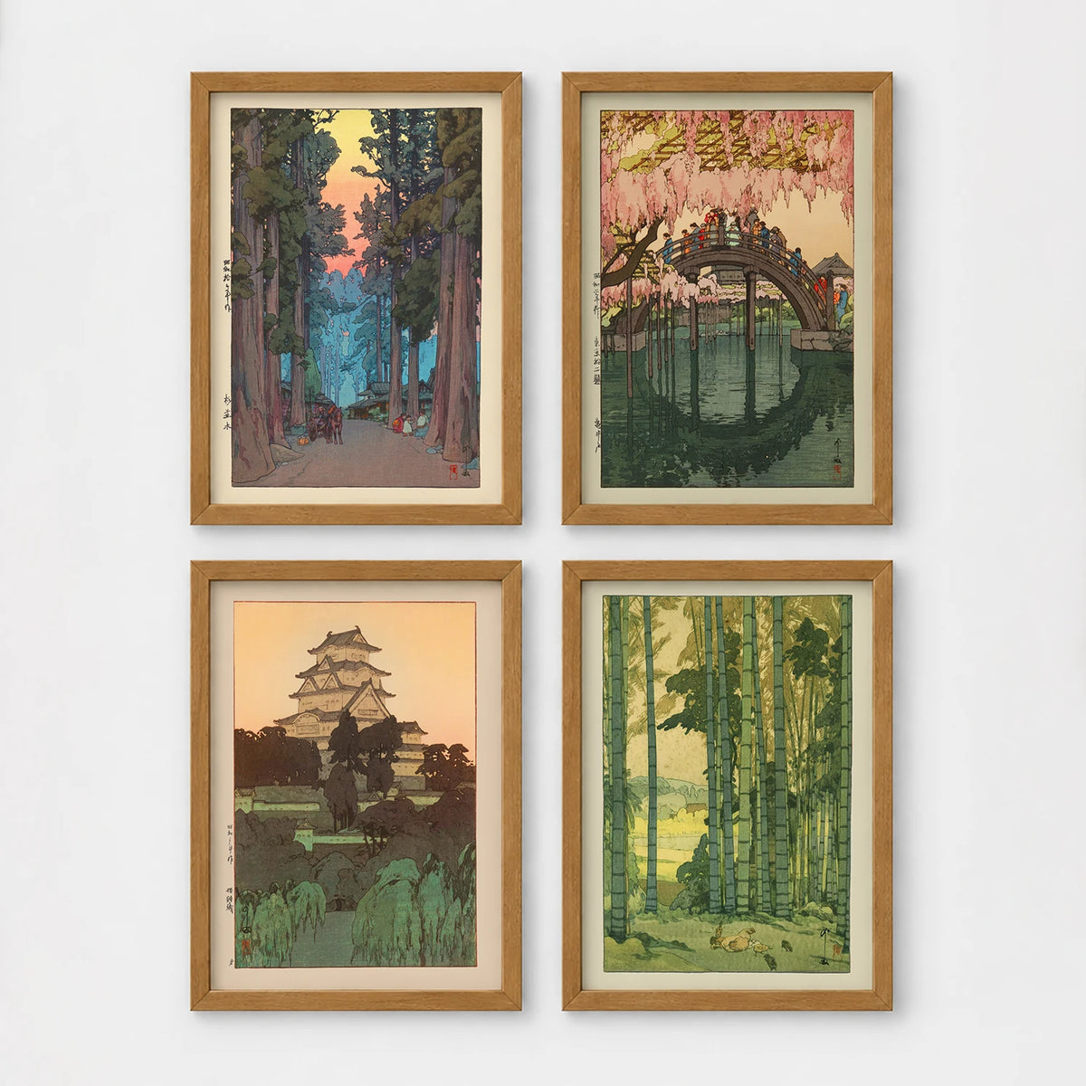Set of 4 framed prints, vintage Italian Campari advertising posters: a "Bitter Campari" cubist-style advertisement; a "Davide Campari & C Milano" cubist-style advertisement; a "Campari Soda" bottle advertisement; and an "Aperitivo Bitter Campari" advertisement — unframed