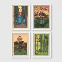 Set of 4 framed prints, vintage Italian Campari advertising posters: a "Bitter Campari" cubist-style advertisement; a "Davide Campari & C Milano" cubist-style advertisement; a "Campari Soda" bottle advertisement; and an "Aperitivo Bitter Campari" advertisement — unframed