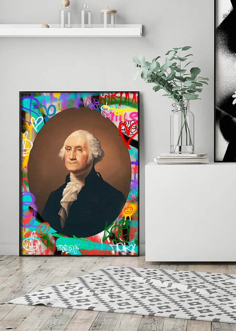 George Washington Graffiti Background Portrait Print