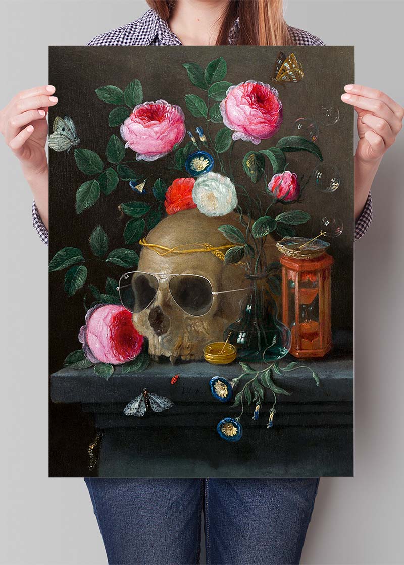 Vanitas Still Life Skull with Sunglasses Print – InkAndDrop