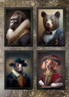 4 Framed 21x30cm Prints - Gorilla, Black Bear, Bull, Dashchund