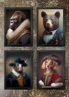 4 Prints & Frames - Gorilla, Black Bear, Bull, Dashchund