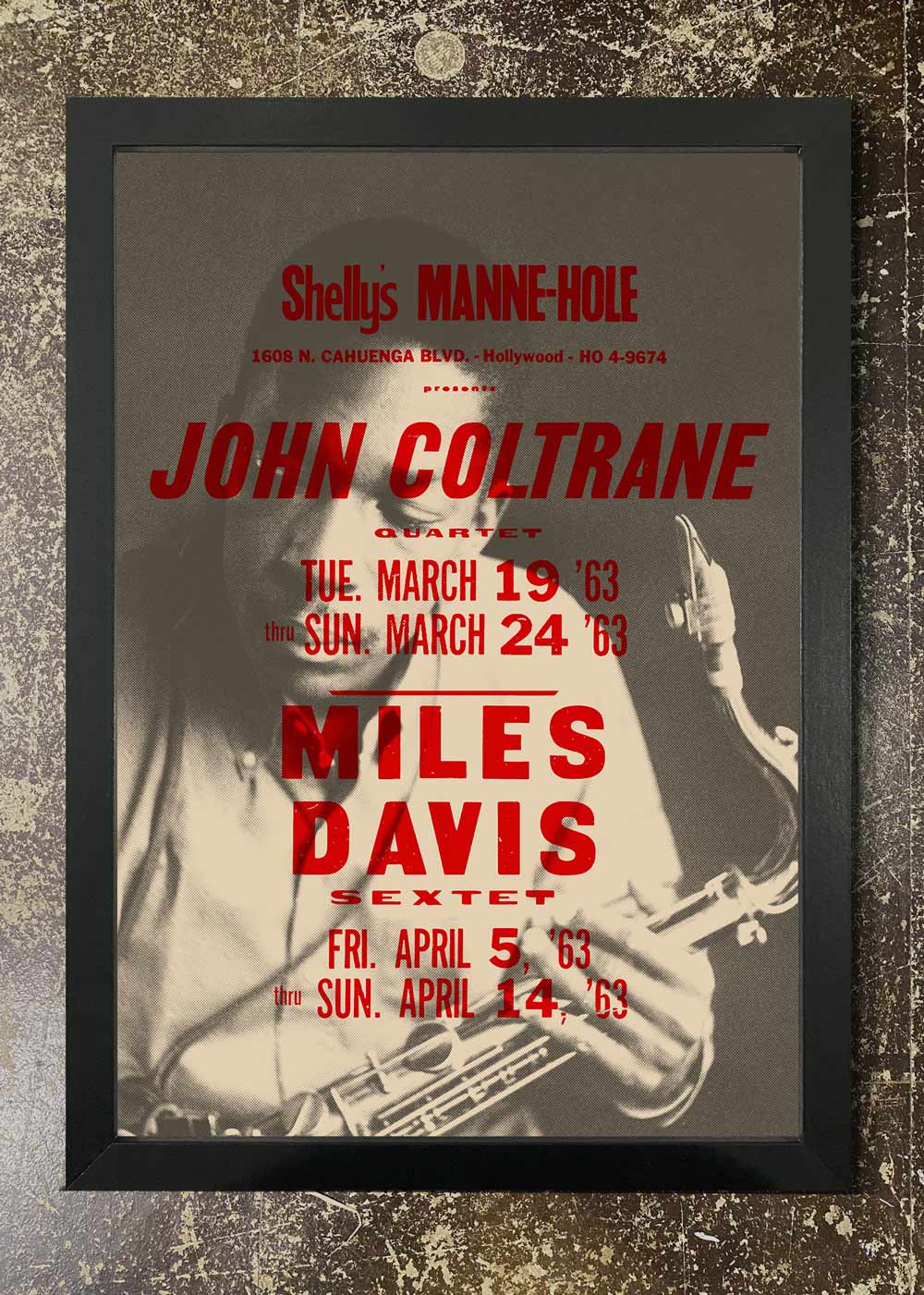 John Coltrane Miles Davis Gig Poster - Framed 21x30cm Print