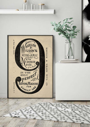 Wheeler and Wilsons Number 9 Sewing Machine Typography Print