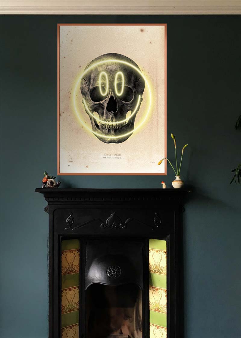 Happy Face Skull Neon Print