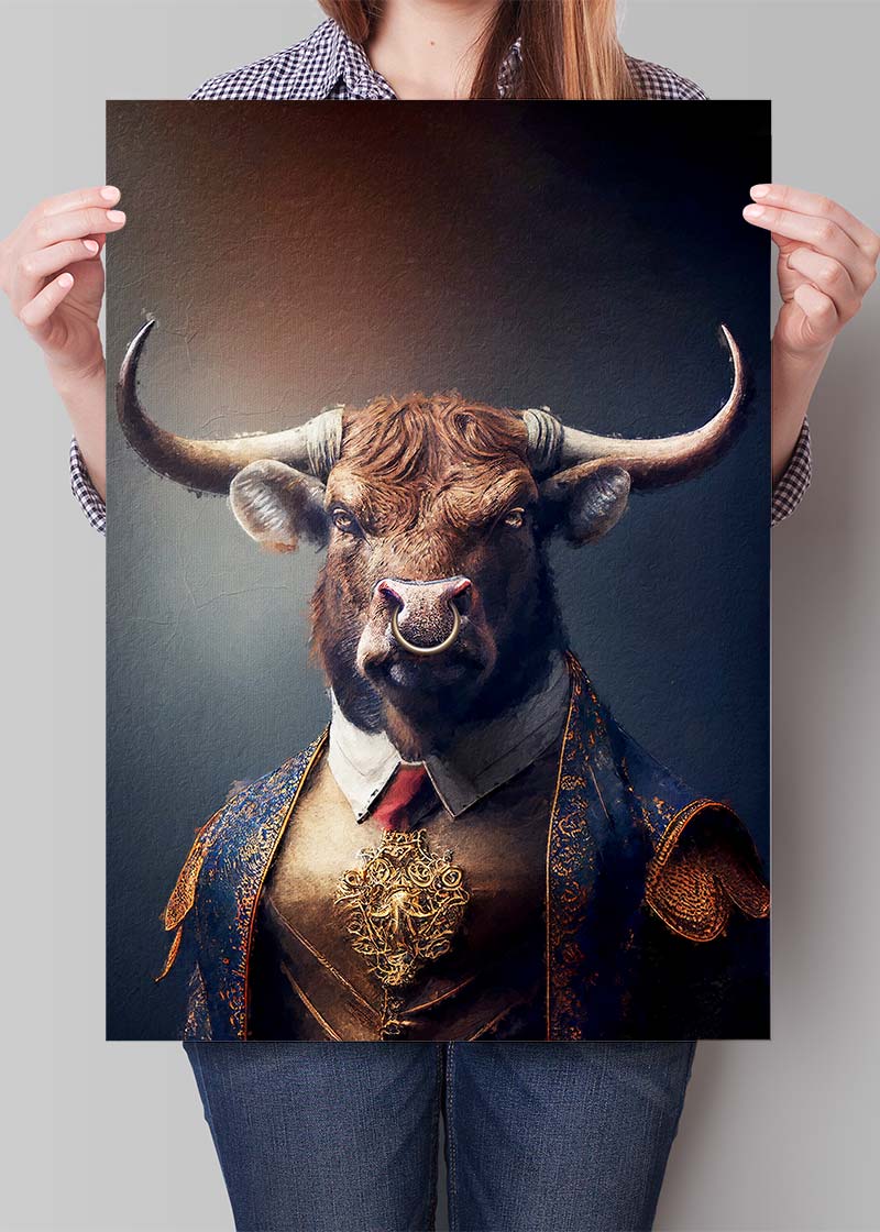 Clearance - Bull Animal Head Portrait 50x70cm