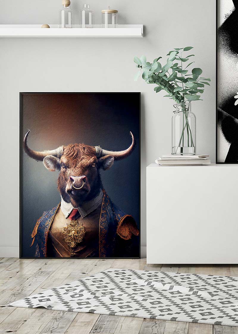 Bull Animal Head Portrait Print
