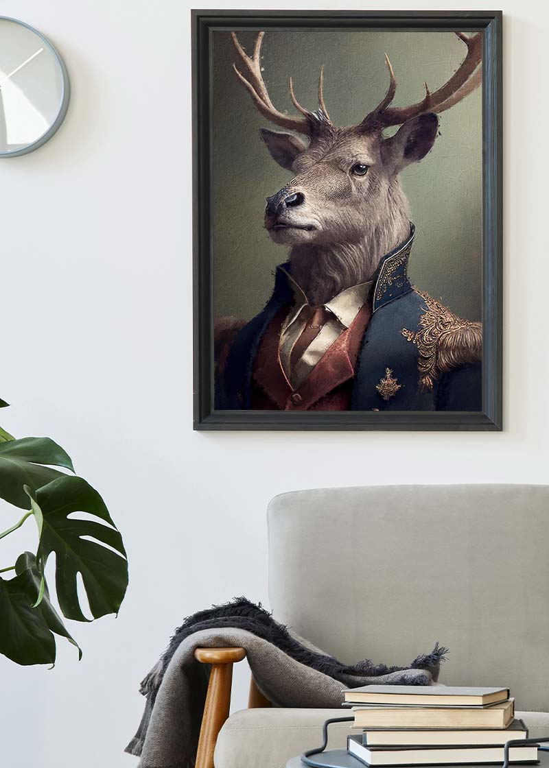 Military Stag Animal Head Portrait Print