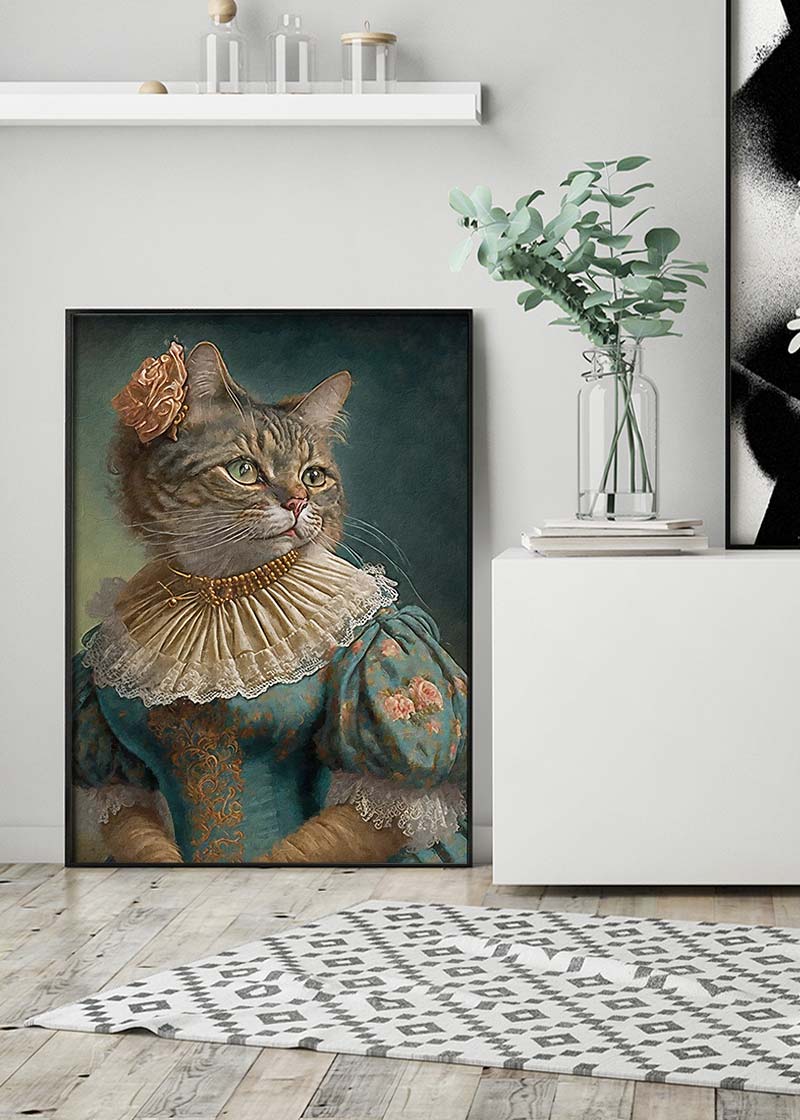 Tabby Cat Lady Animal Head Portrait Print